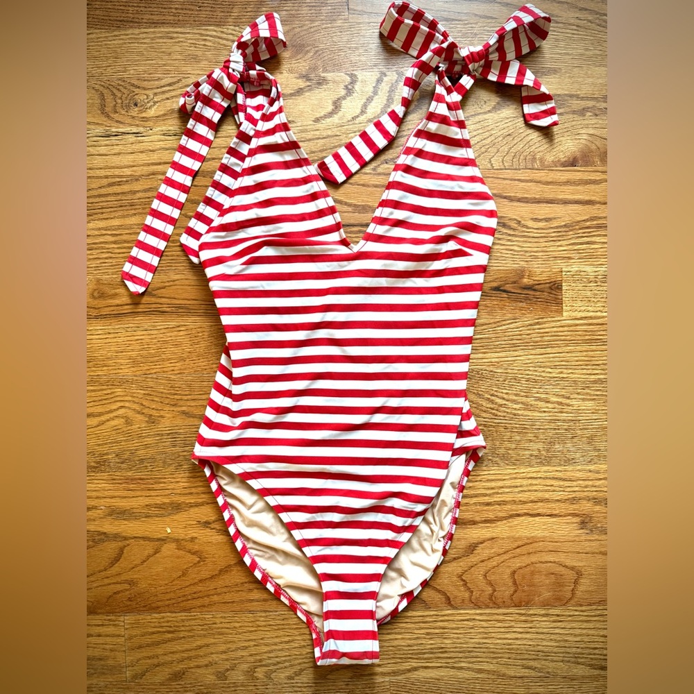 J.Crew Red and White Striped Swimsuit